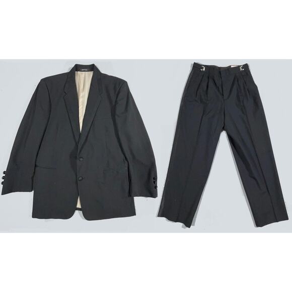 Chaps Ralph Lauren Black Tuxedo Jacket‎ 42L Pants 32x30 Satin Lapels & Stripes - Picture 1 of 16
